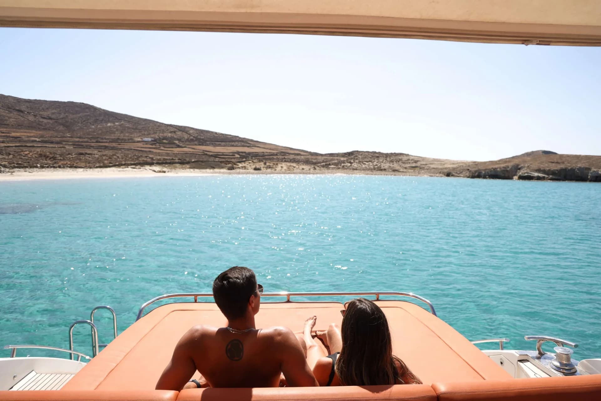 Santorini sunset view with luxury yachts