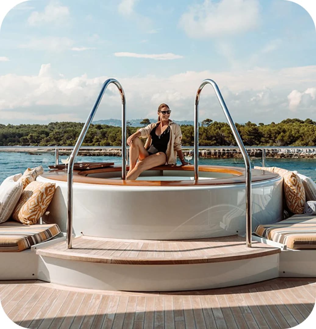 Luxury yacht deck with sunbathing area